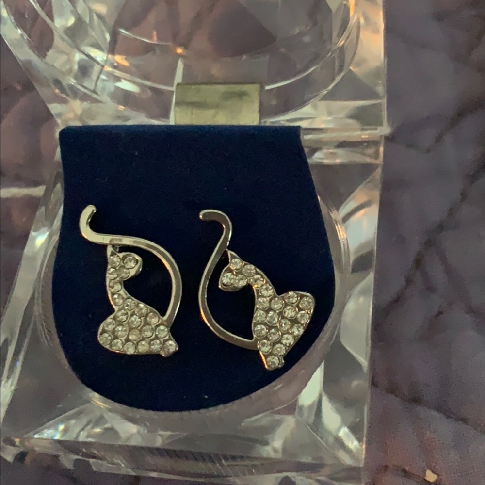 Rhinestone cat earrings with box